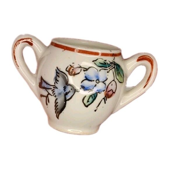 VTG Japanese Miniature Child's Tea Set Porcelain Blue Birds & Flowers 13 Pieces - Picture 7 of 16